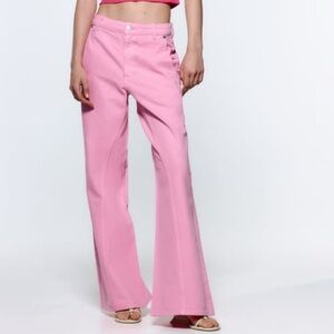 ZARA Super Wide Leg Pastel Pink Jeans BNWT